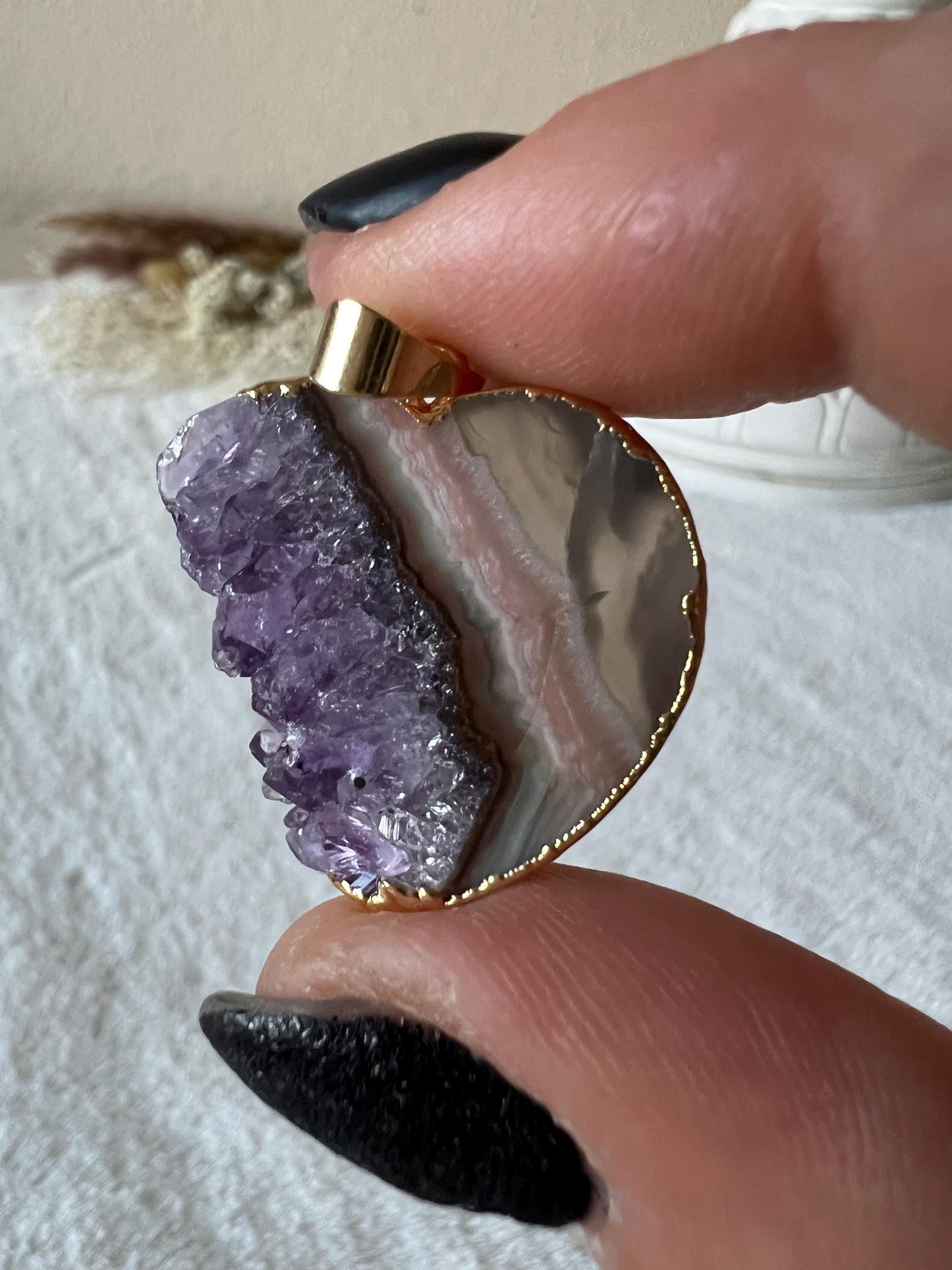 Amethyst Mond und Herz Kettenanhänger Gold galvanisiert