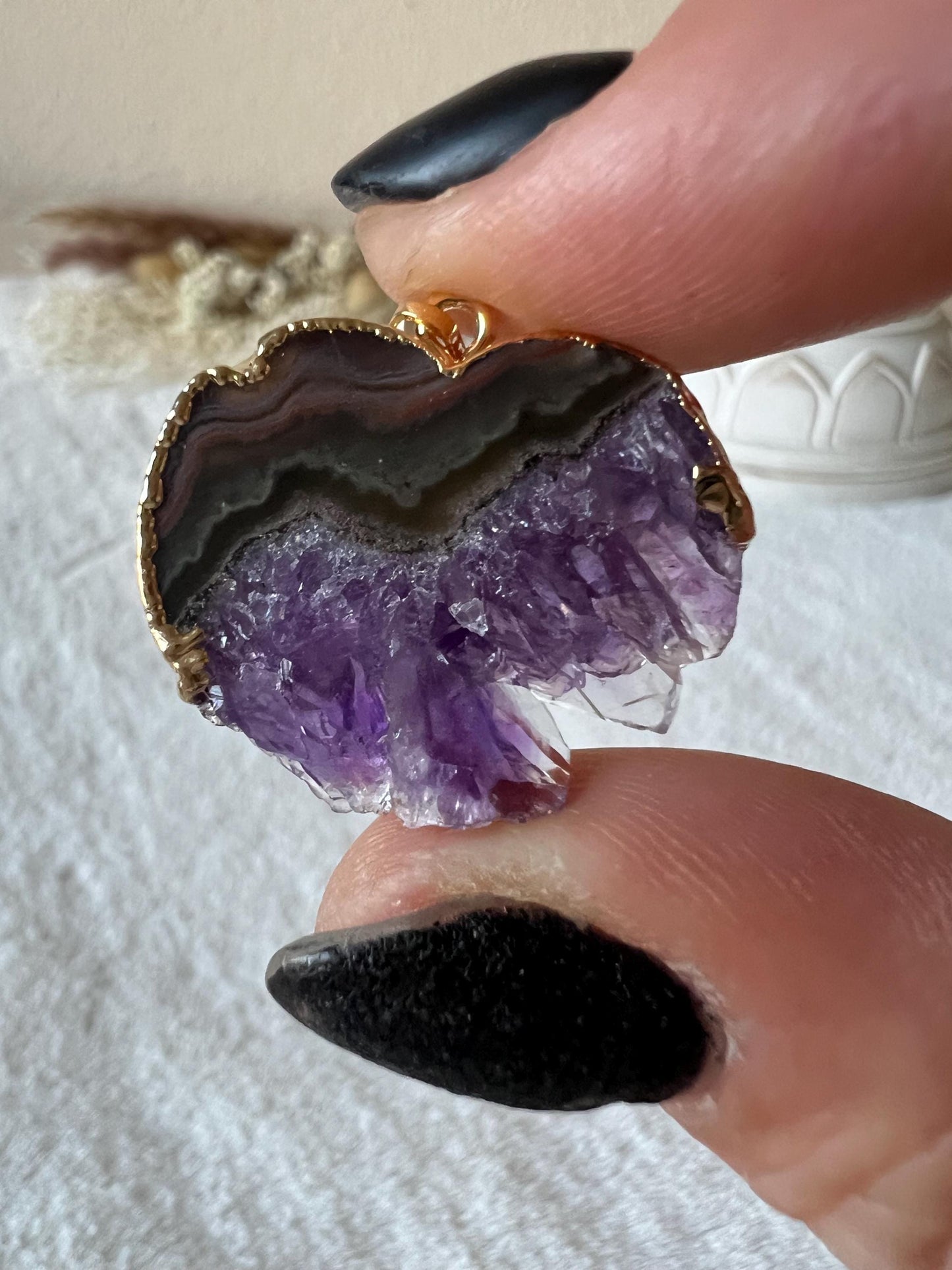 Amethyst Mond und Herz Kettenanhänger Gold galvanisiert