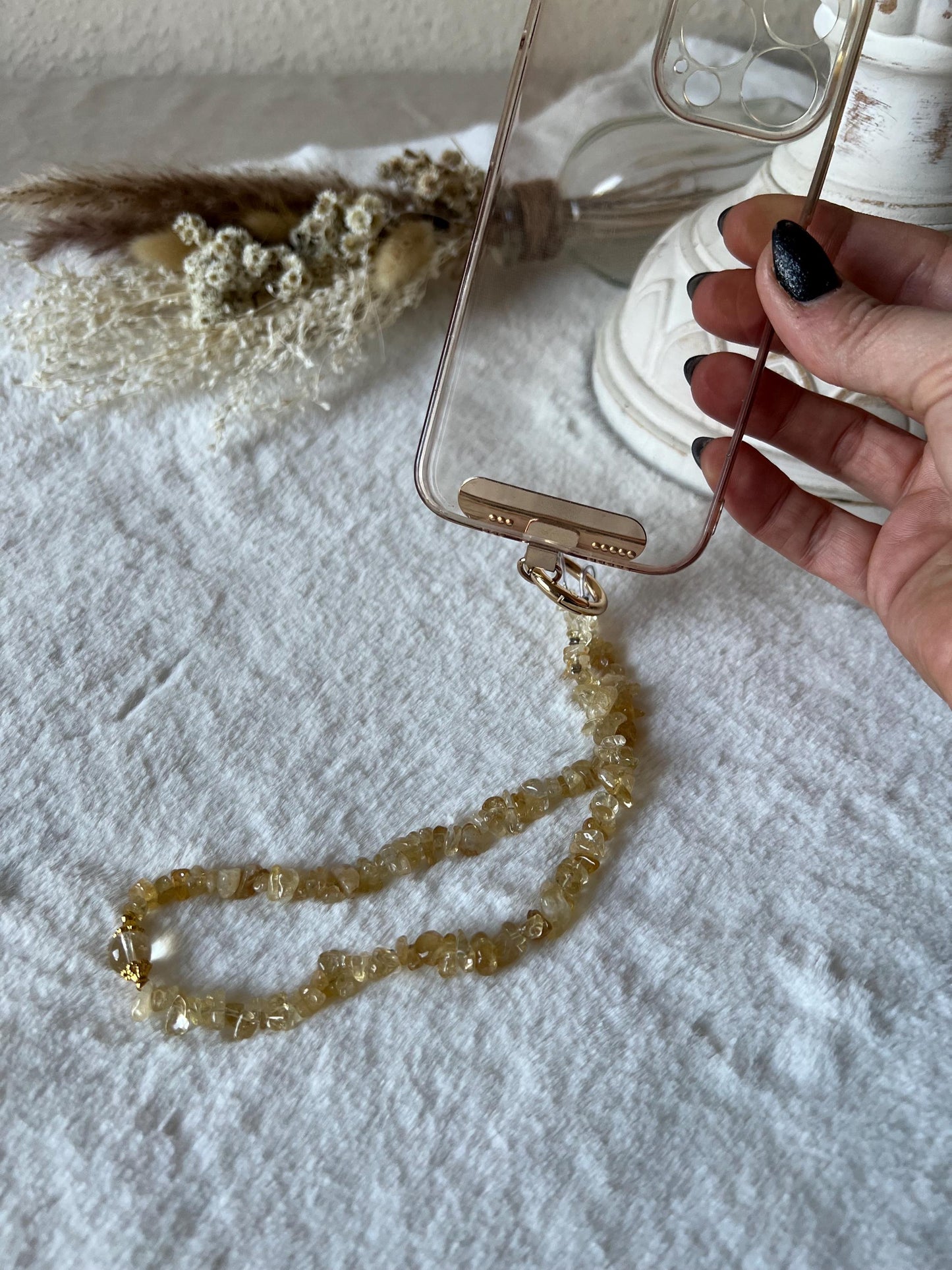 Handykette Bergkristall,Citrin,Amethyst Gold