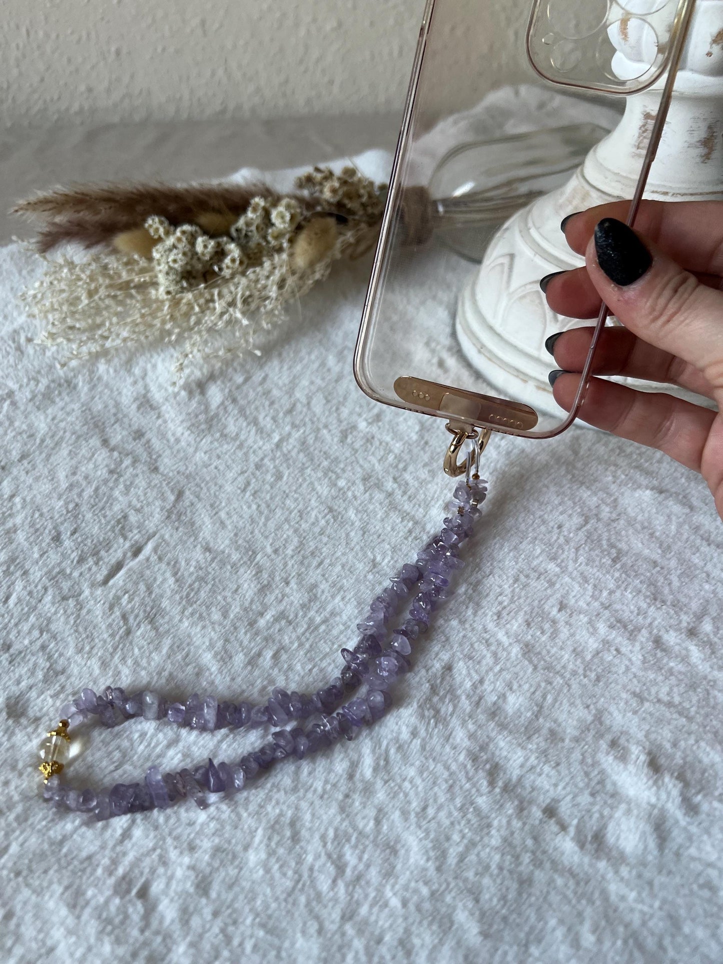 Handykette Bergkristall,Citrin,Amethyst Gold