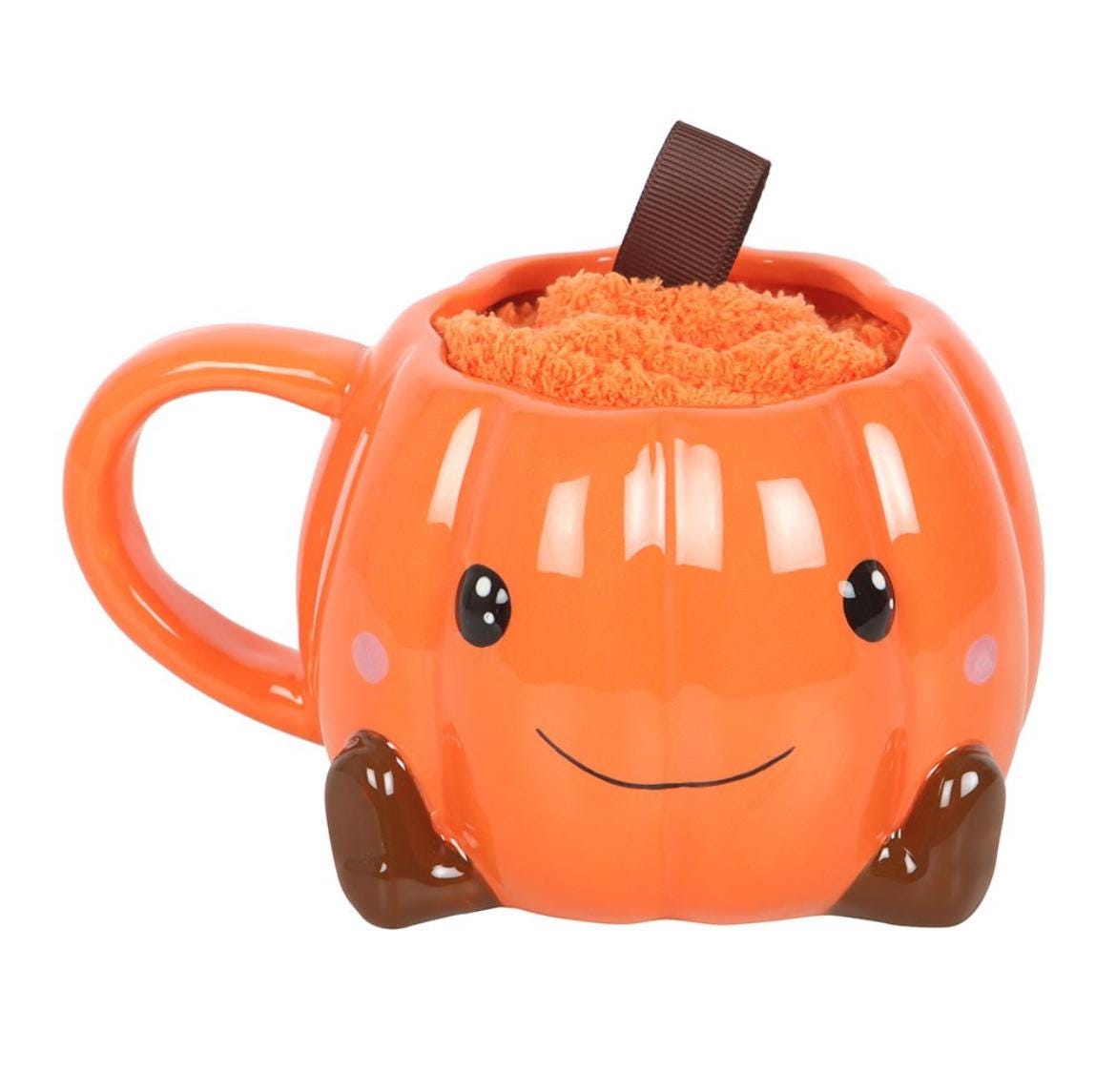 Lächelnder Kürbis Tasse mit Socken Set