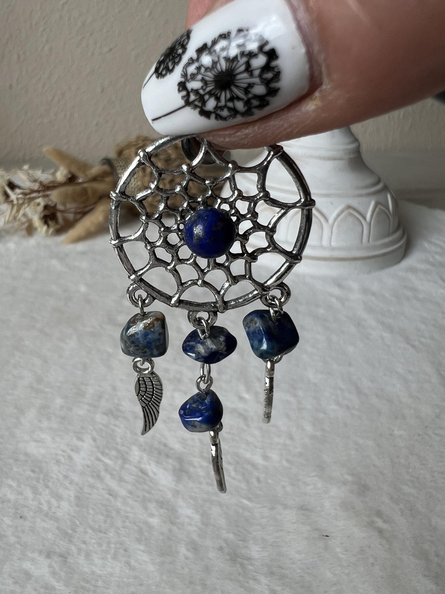 Edelstein Schlüsselanhänger Traumfänger silber