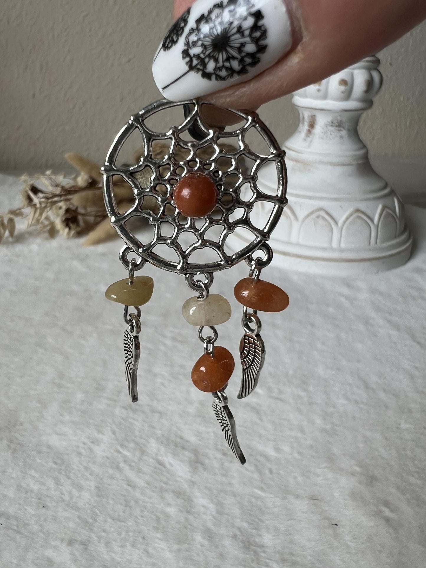 Edelstein Schlüsselanhänger Traumfänger silber