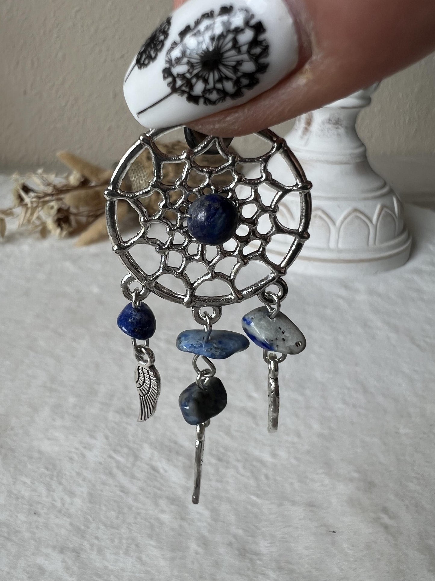 Edelstein Schlüsselanhänger Traumfänger silber