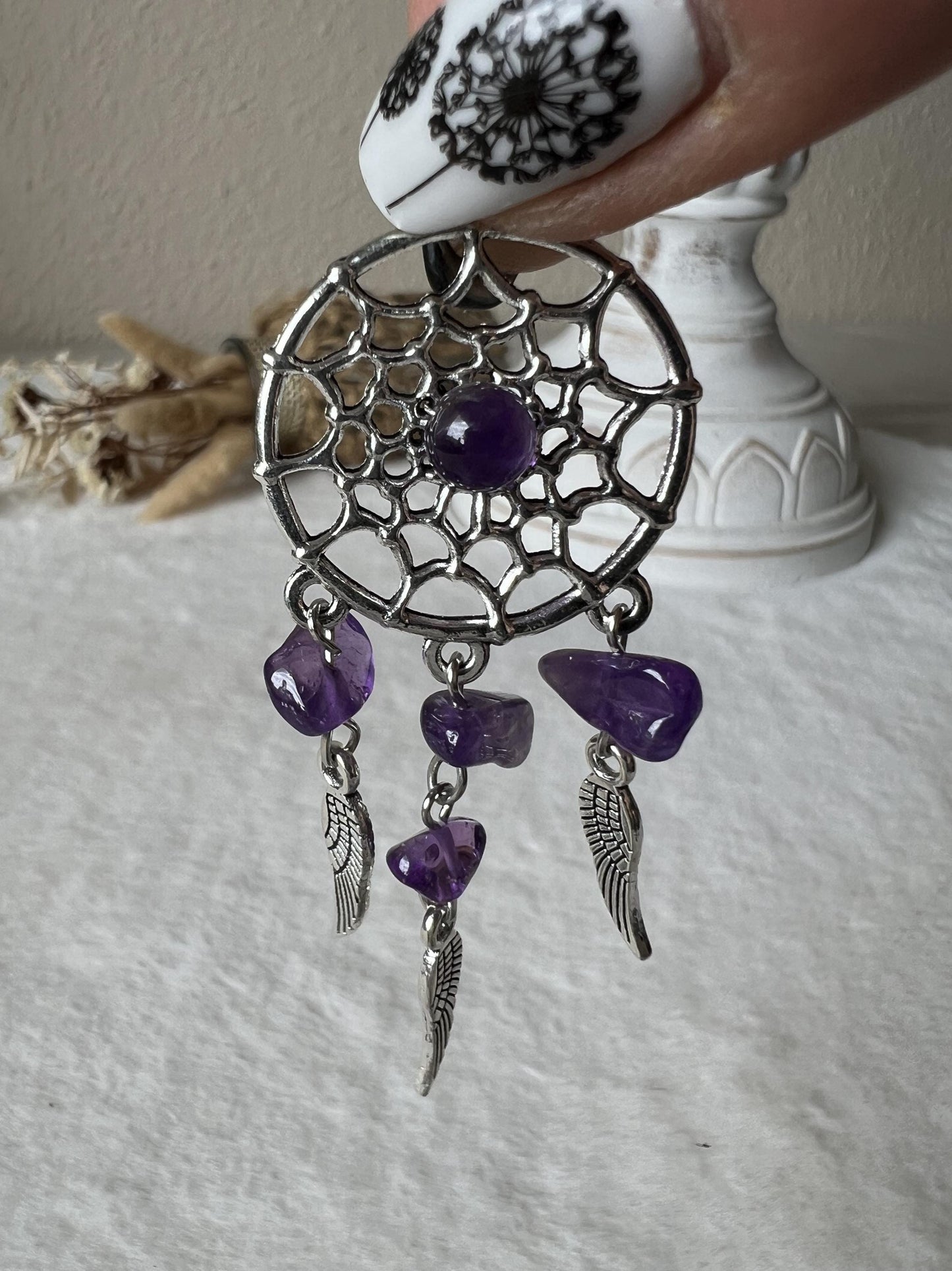 Edelstein Schlüsselanhänger Traumfänger silber