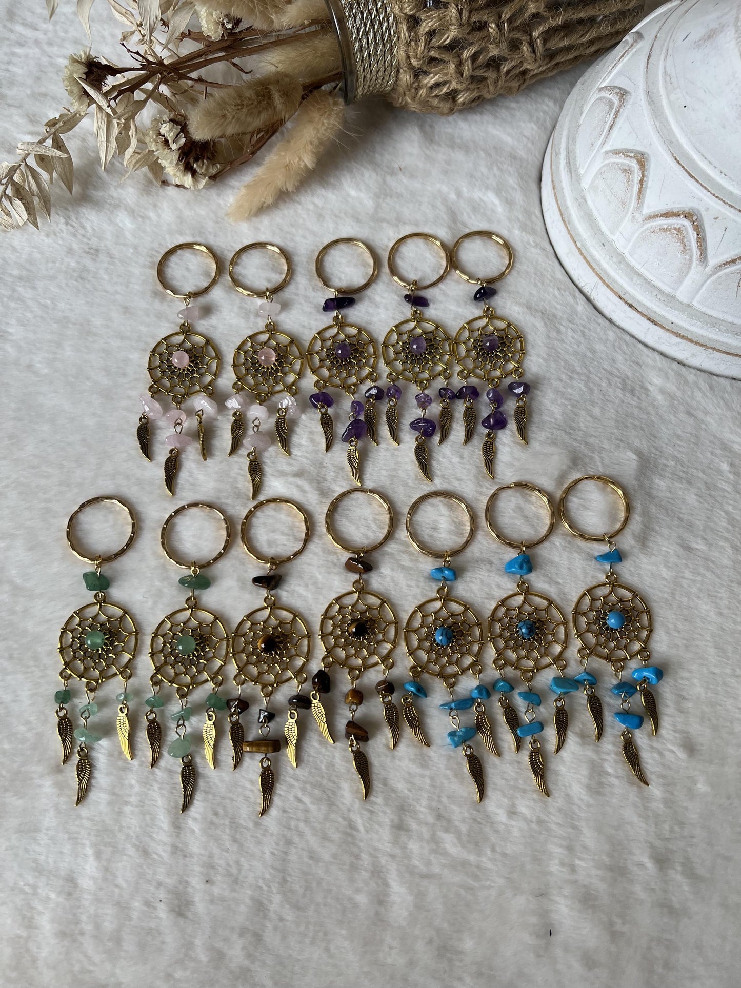 Edelstein Schlüsselanhänger Traumfänger gold