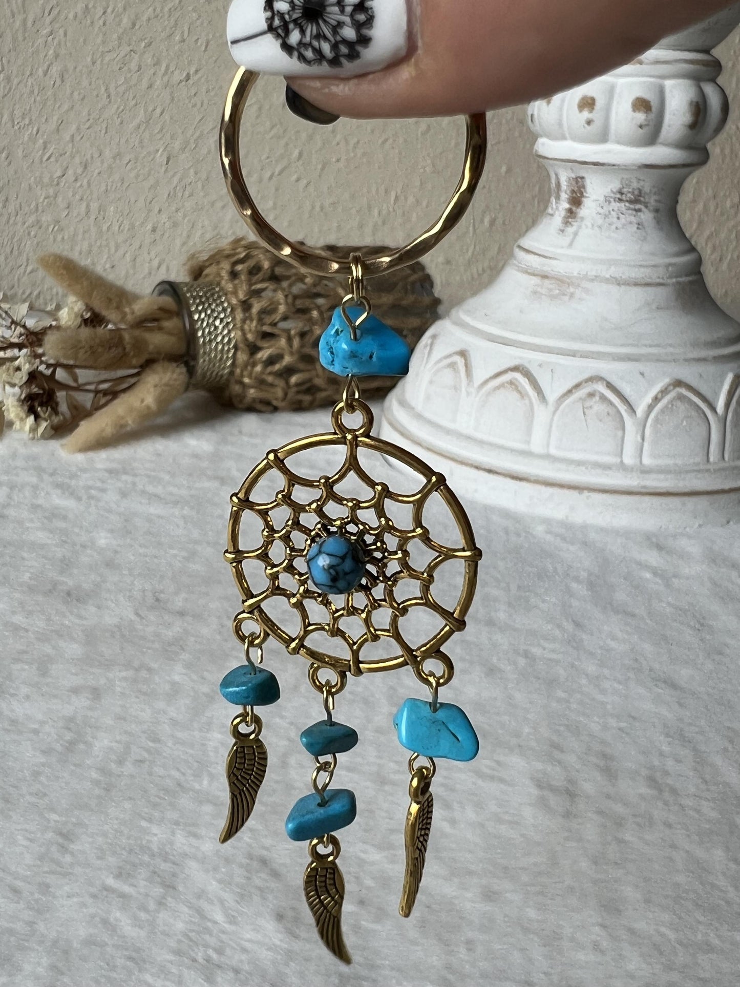 Edelstein Schlüsselanhänger Traumfänger gold