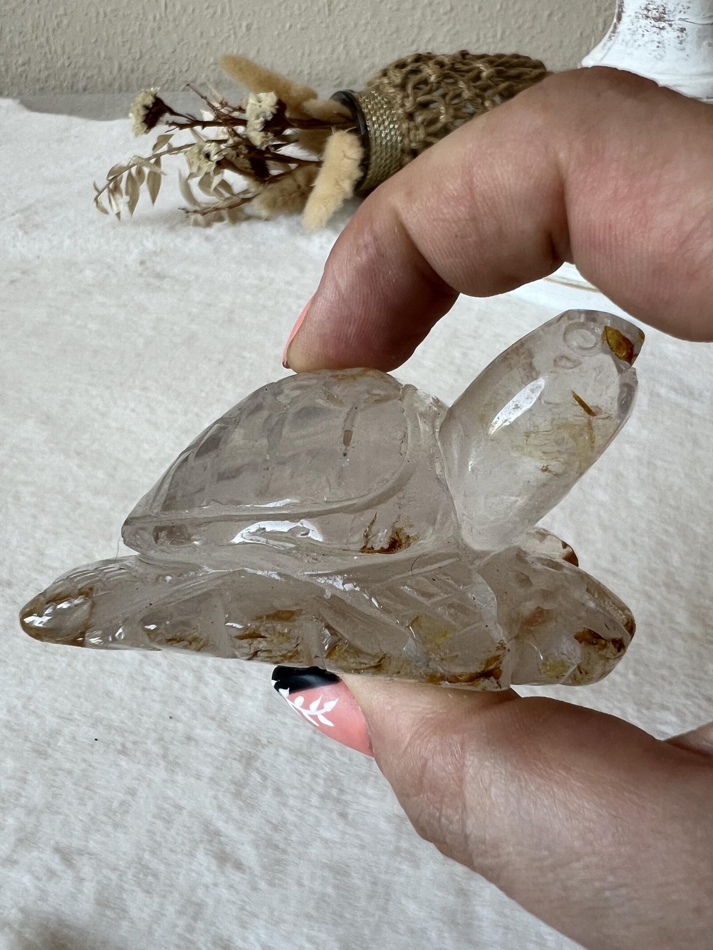 Edelstein-Schildkröte aus Bergkristall mit Golden Healer