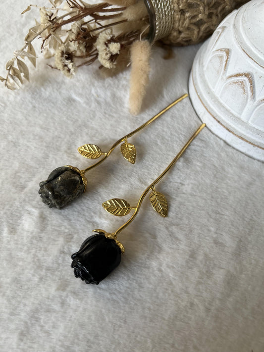 Goldene Edelstein-Rosen – Pyrit & Obsidian