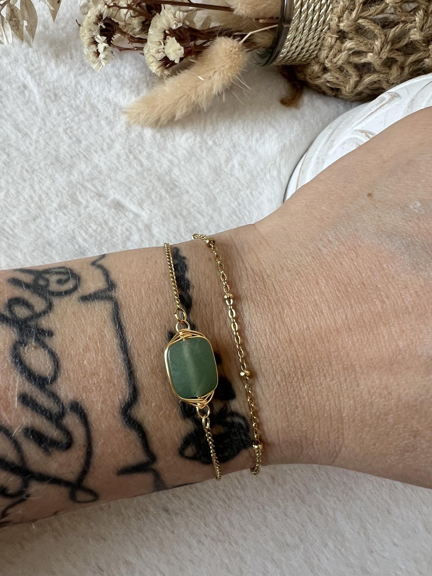 Aventurin Armband mit extra Edelstahl-Goldarmband