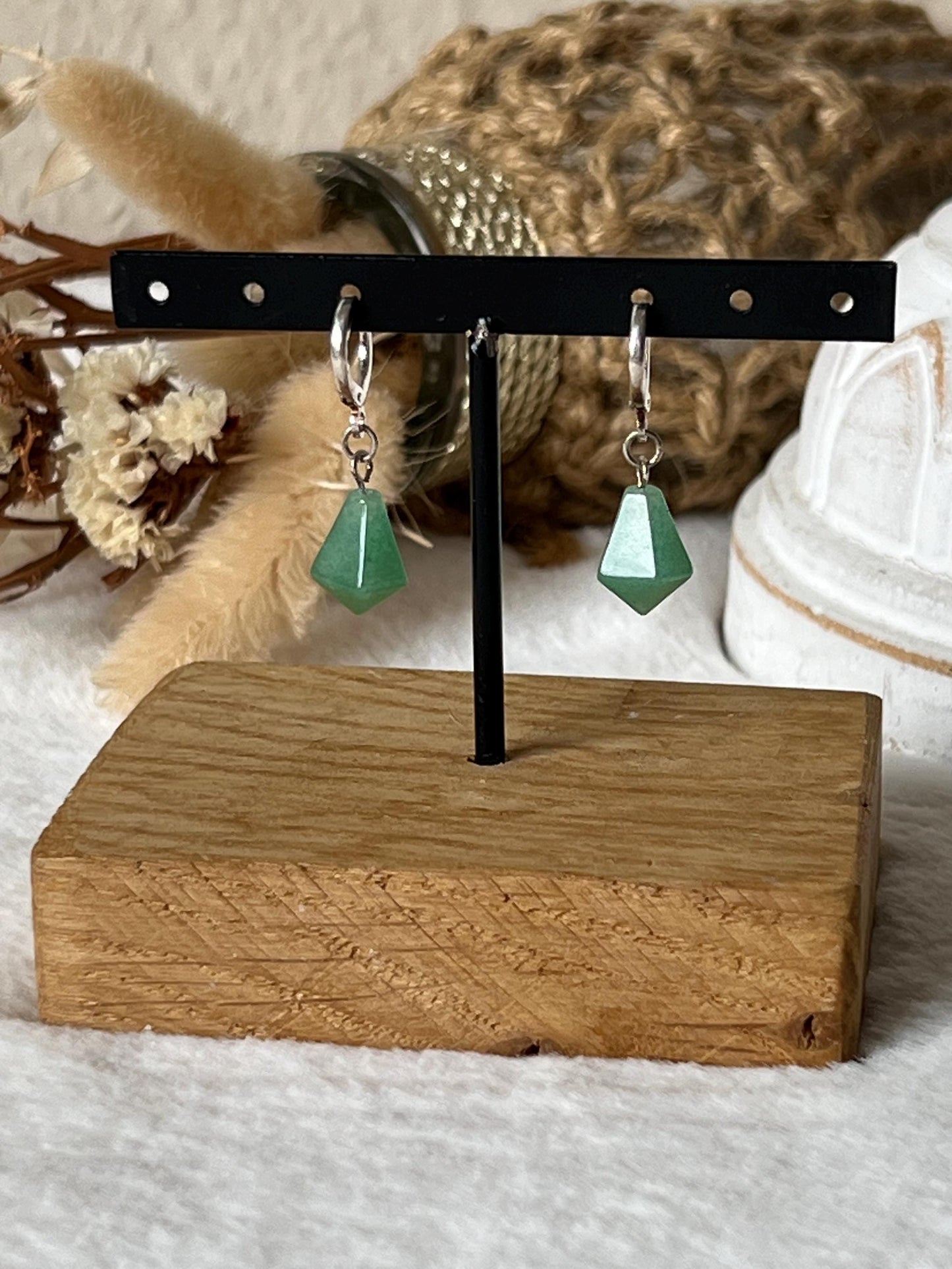 Aventurin & Obsidian Ohrringe – Silber galvanisiert