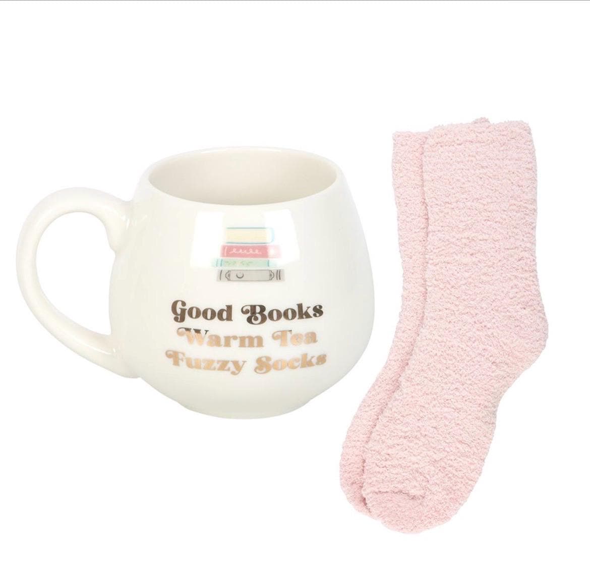 Good Books, Warm Tea & Fuzzy Socks Tasse Geschenkset