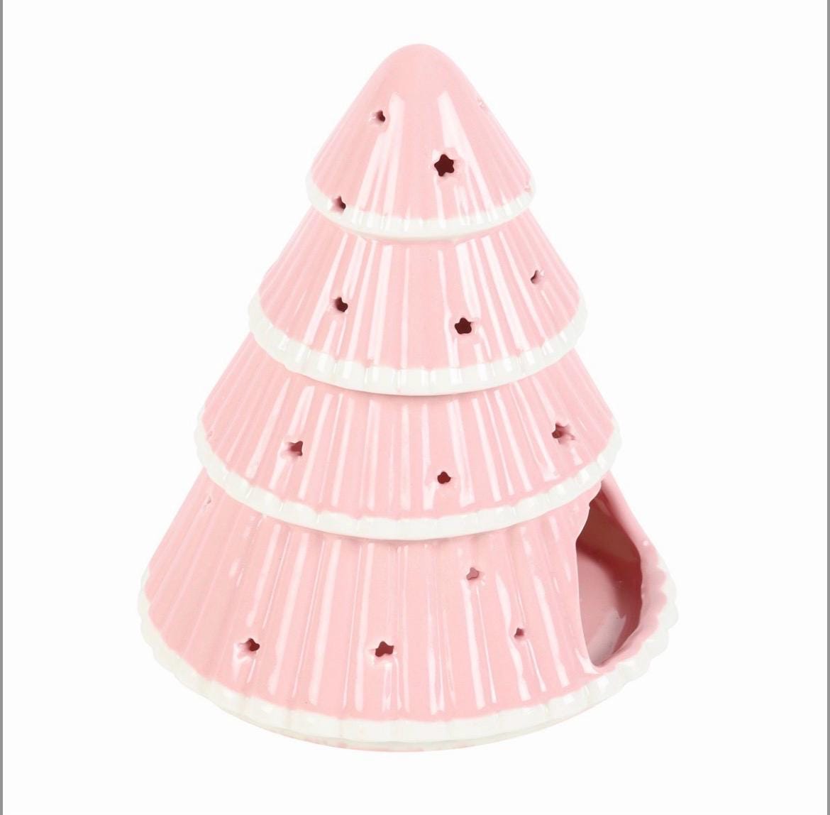 Rosa Weihnachtsbaum Wachsmelt und Ölbrenner aus Keramik