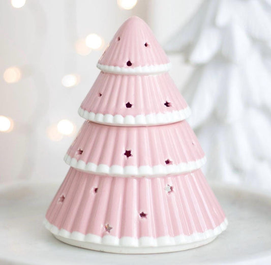 Rosa Weihnachtsbaum Wachsmelt und Ölbrenner aus Keramik