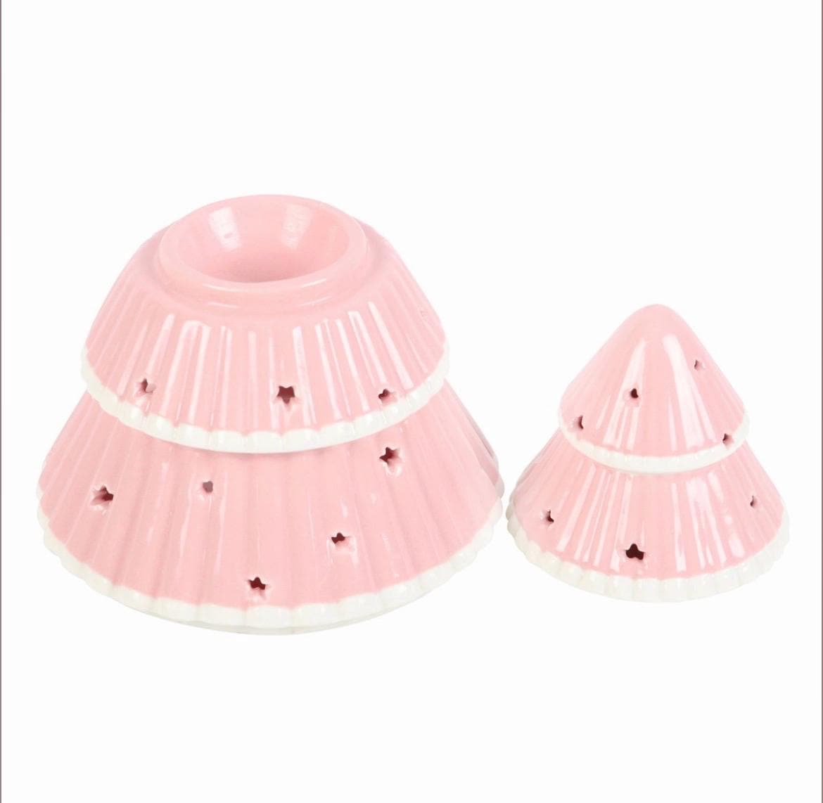 Rosa Weihnachtsbaum Wachsmelt und Ölbrenner aus Keramik
