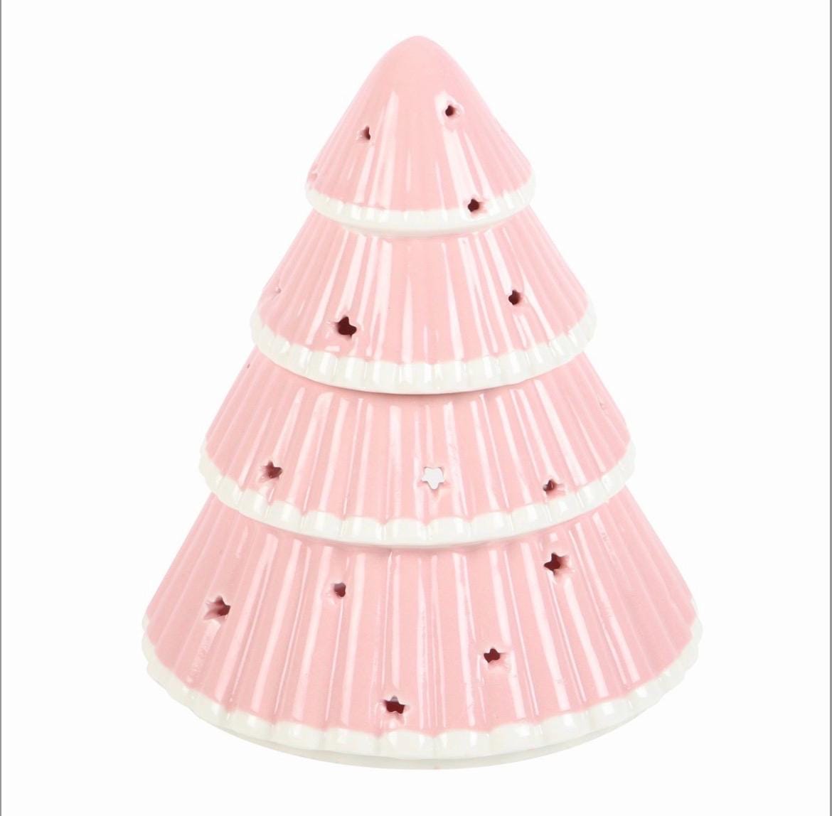 Rosa Weihnachtsbaum Wachsmelt und Ölbrenner aus Keramik
