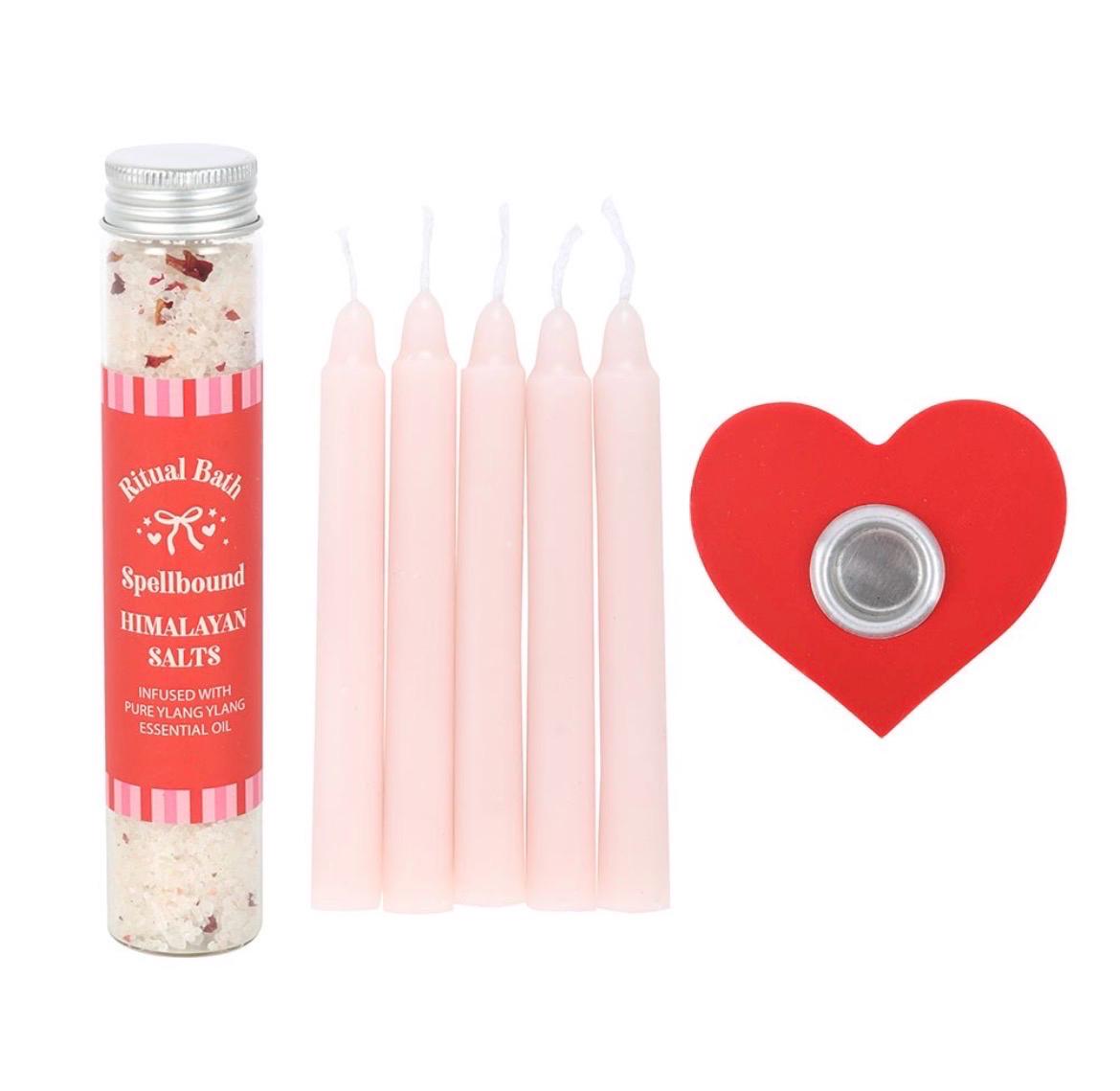Self Love Club Ritual Bade-Set | Himalaya Ylang Ylang Badesalz, Ritualkerzen & Kerzenhalter | Self Care Geschenkset