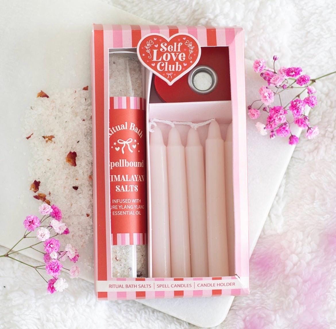 Self Love Club Ritual Bade-Set | Himalaya Ylang Ylang Badesalz, Ritualkerzen & Kerzenhalter | Self Care Geschenkset