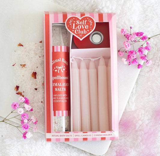 Self Love Club Ritual Bade-Set | Himalaya Ylang Ylang Badesalz, Ritualkerzen & Kerzenhalter | Self Care Geschenkset
