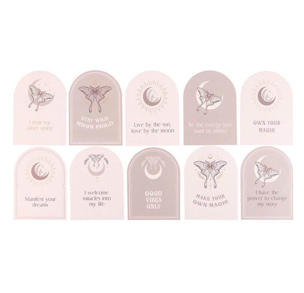 Luna Moth Affirmationskarten mit Mondphasen Holzhalter | Positive Affirmationen | Manifestation & Selbstliebe Geschenk