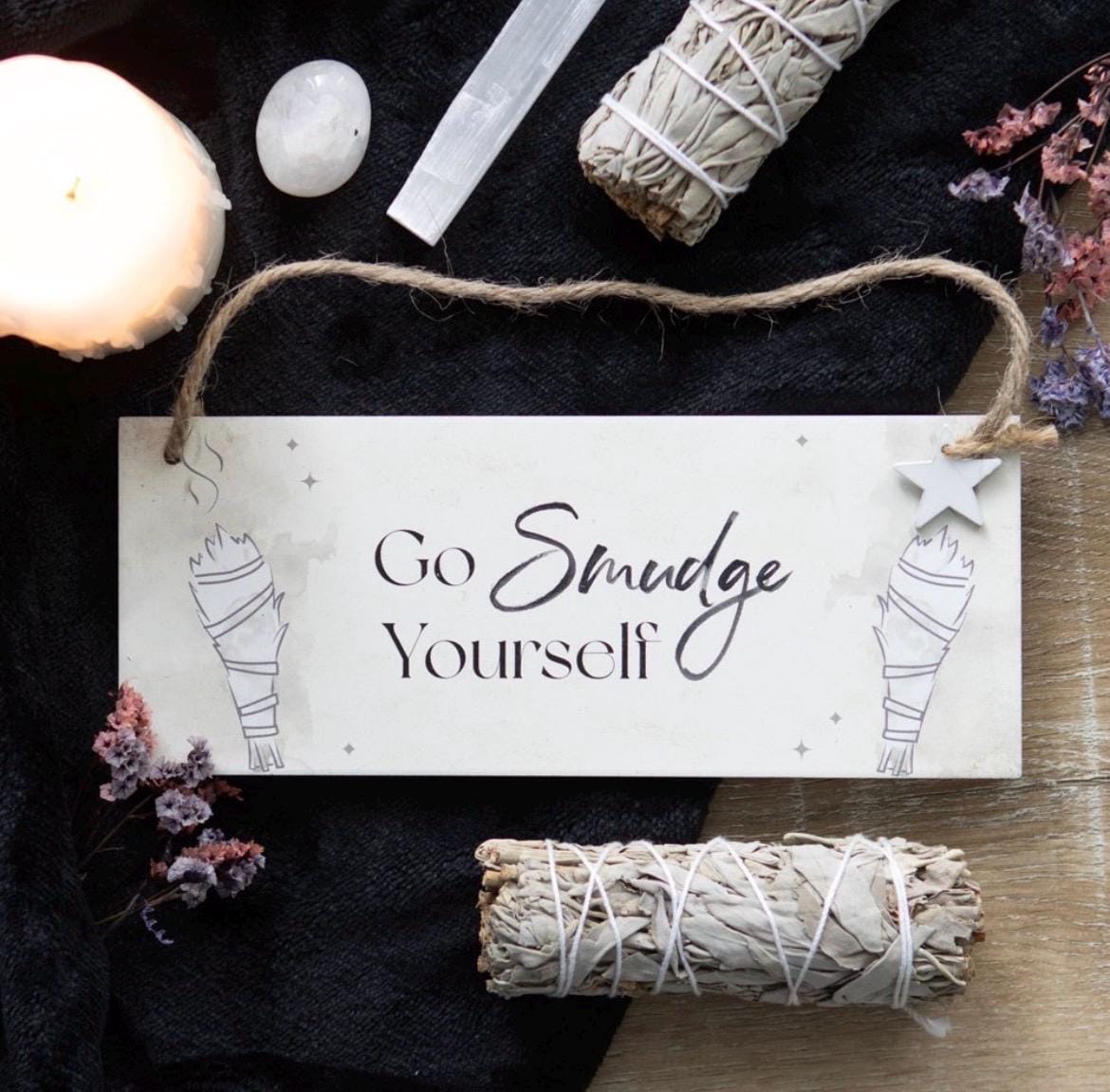 Go Smudge Yourself Holzschild | Lustiges Räuchern Schild | Hexen Deko | Spiritual Home Decor | Witchy Geschenk