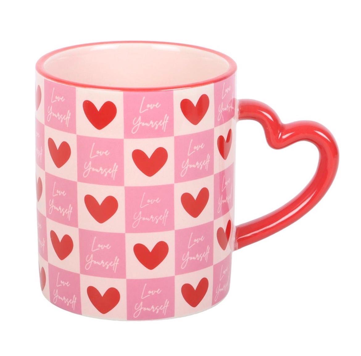 Love Yourself Herz Tasse | Keramik Becher mit Herz Henkel | Valentinstag Geschenk | Self Love Mug | Rosa Herz Tasse