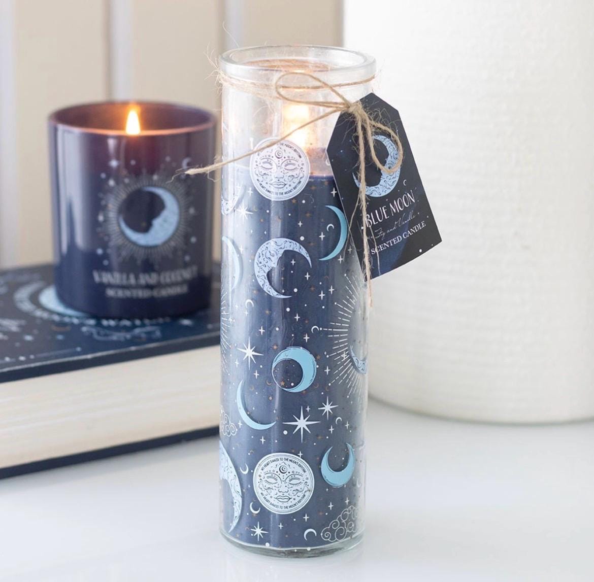 Blue Moon Duftkerze | Mondkerze im Glas | Mystische Feige Vanillekerze | Celestial Decor | Mondphasen Kerze