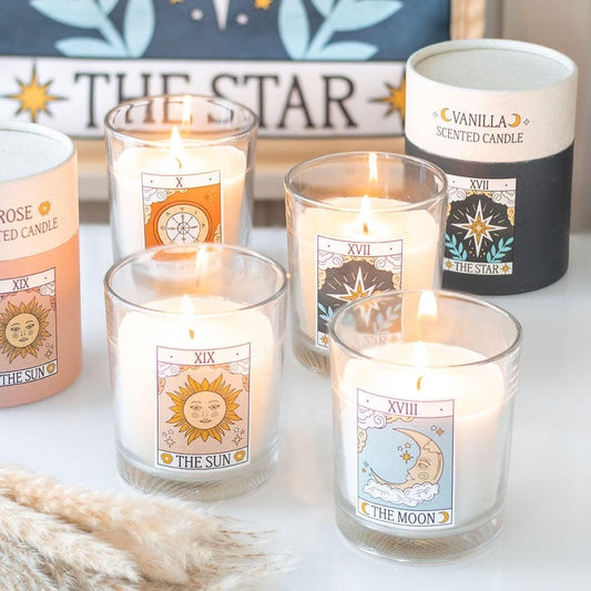 Tarot Duftkerze | Tarotkarten Kerzen | The Sun, The Moon, The Star & Wheel of Fortune | Spirituelle Kerze