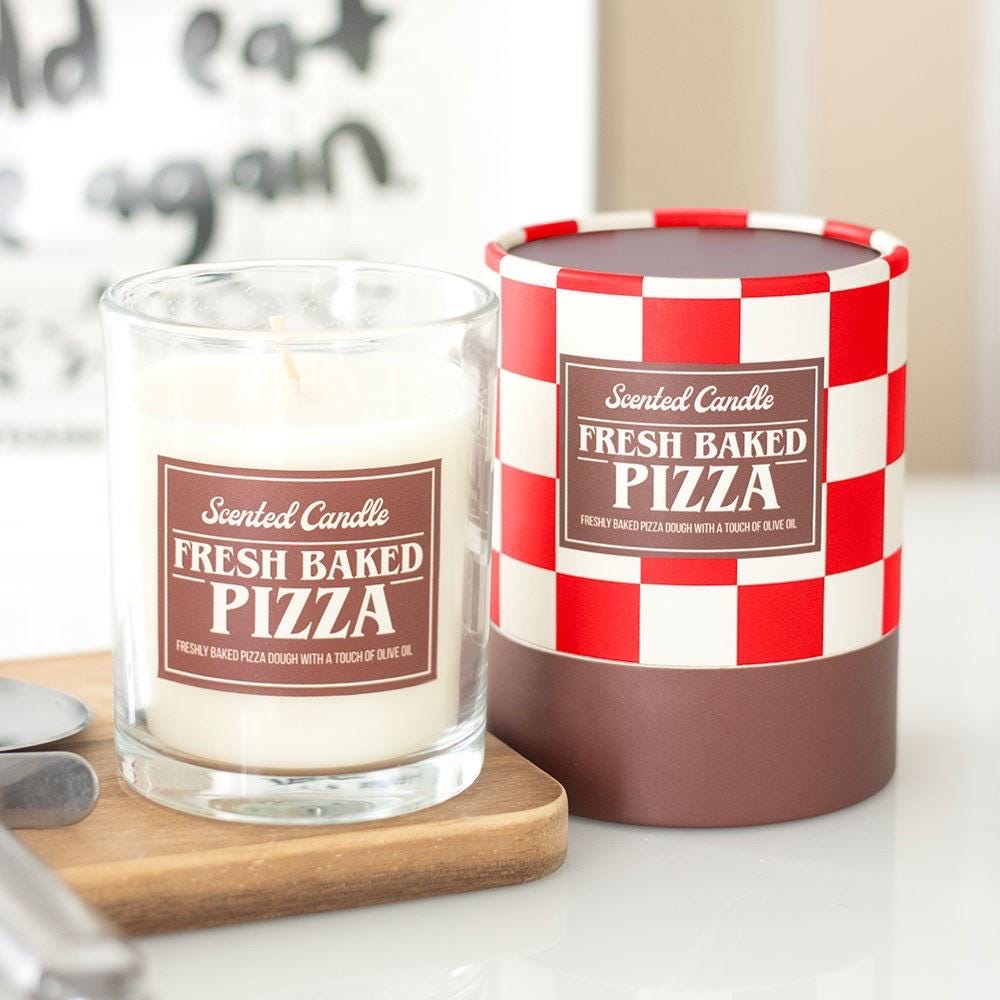 Karamell Kerze | Pizza Kerze | Verrückte Duftkerze im Glas | Pizza oder Karamell-Waffel | Lustige Geschenkidee