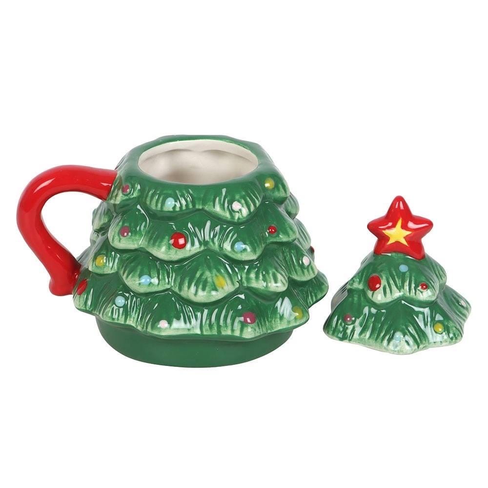 Weihnachtsbaum Tasse mit Deckel | Keramik Weihnachtstasse | Christmas Mug