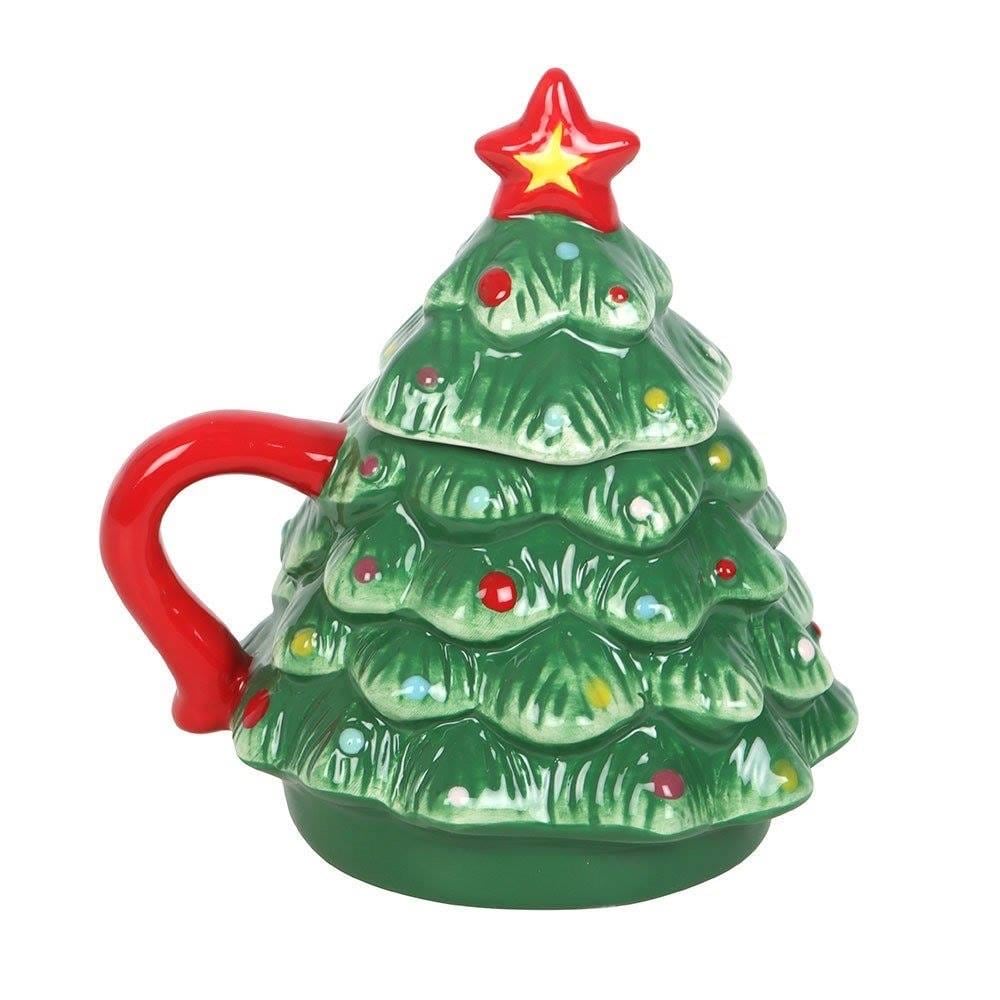 Weihnachtsbaum Tasse mit Deckel | Keramik Weihnachtstasse | Christmas Mug