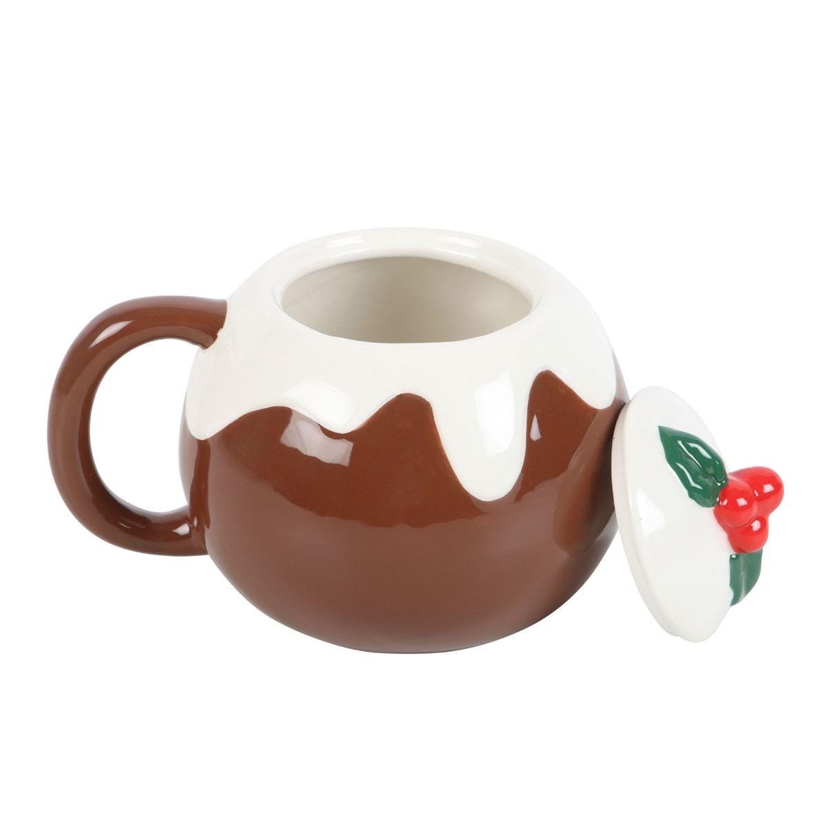 Christmas Pudding Tasse mit Deckel | Weihnachtspudding Becher | Winter Mug