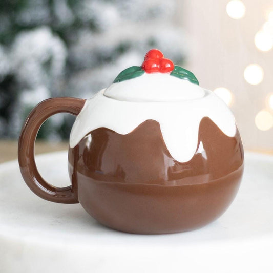 Christmas Pudding Tasse mit Deckel | Weihnachtspudding Becher | Winter Mug