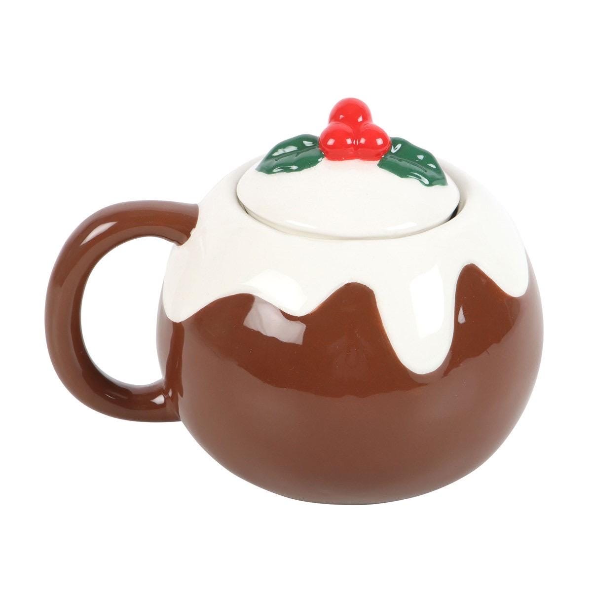 Christmas Pudding Tasse mit Deckel | Weihnachtspudding Becher | Winter Mug