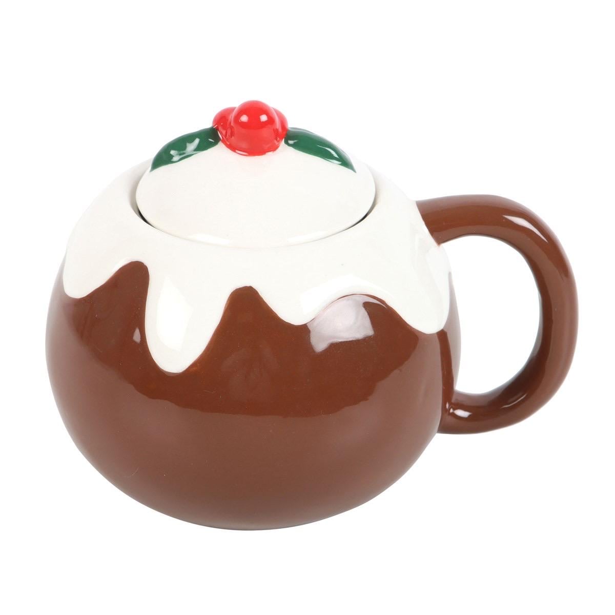Christmas Pudding Tasse mit Deckel | Weihnachtspudding Becher | Winter Mug
