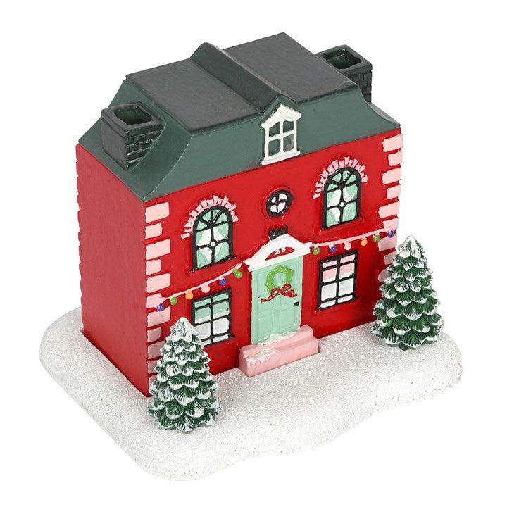 Räucherkegel Haus rot | Christmas Cottage Räucherkegelhalter | Festliche Winterdeko | Räucherhäuschen mit Schornstein |