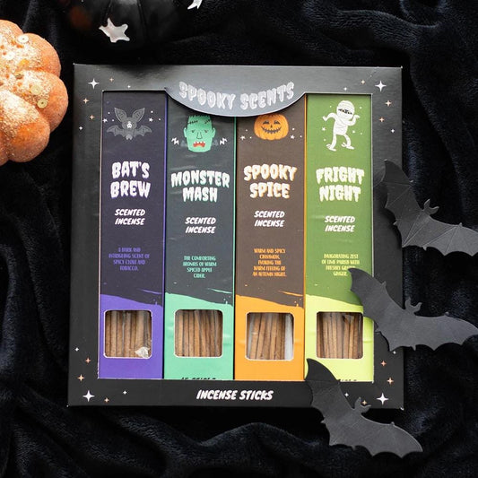 Halloween Räucherstäbchen Set | 4 Duftsorten | Spooky Scents Incense Sticks | Halloween Deko | Geschenkset