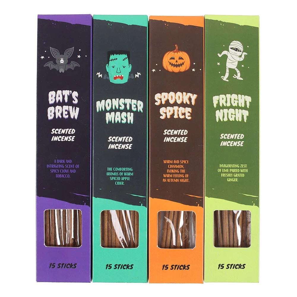 Halloween Räucherstäbchen Set | 4 Duftsorten | Spooky Scents Incense Sticks | Halloween Deko | Geschenkset
