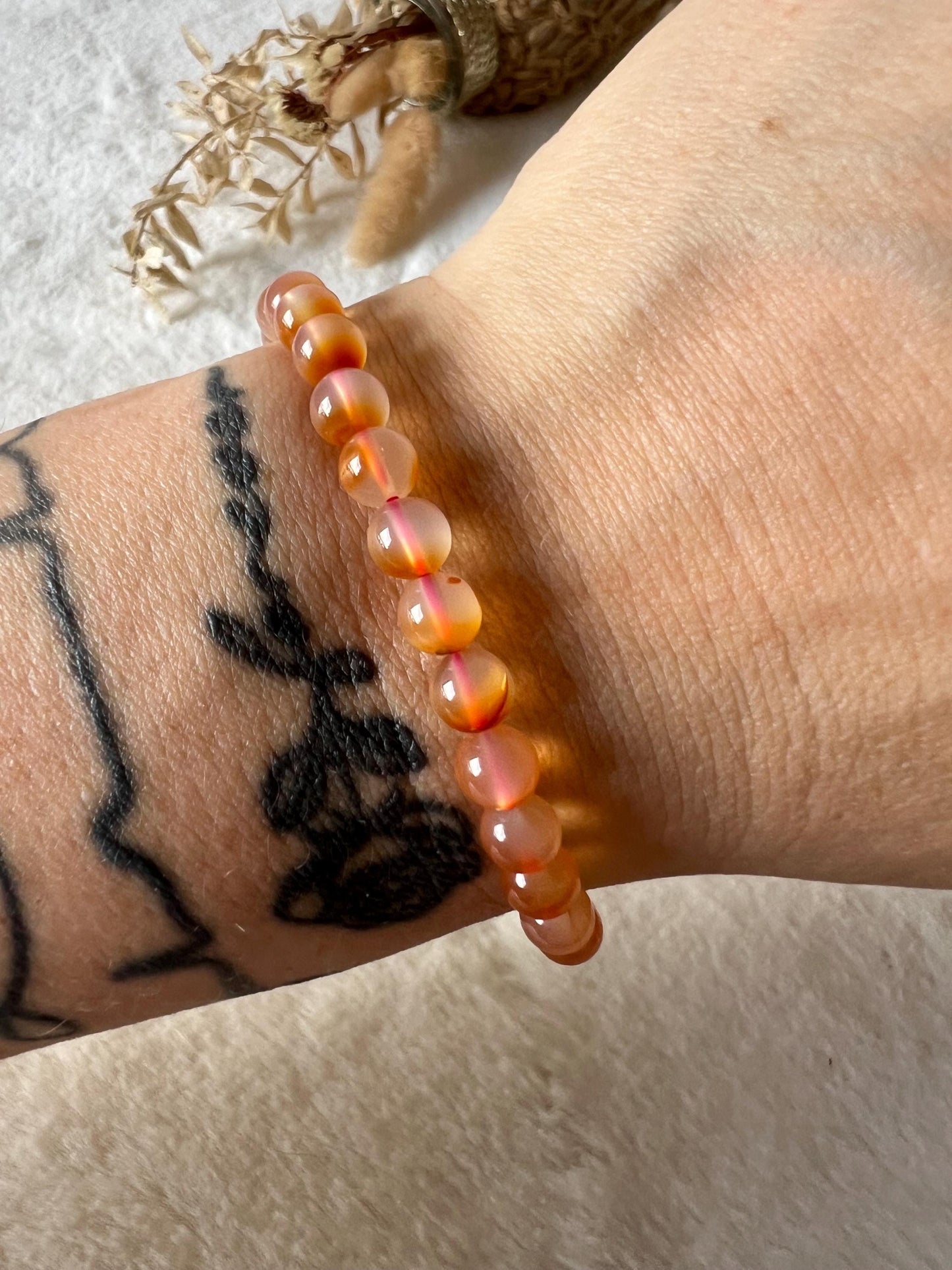 Roter Achat Armband | Echter Achat Naturstein | Orange & Honigfarbene Edelstein Perlen | Kristallschmuck | Geschenk für Sie