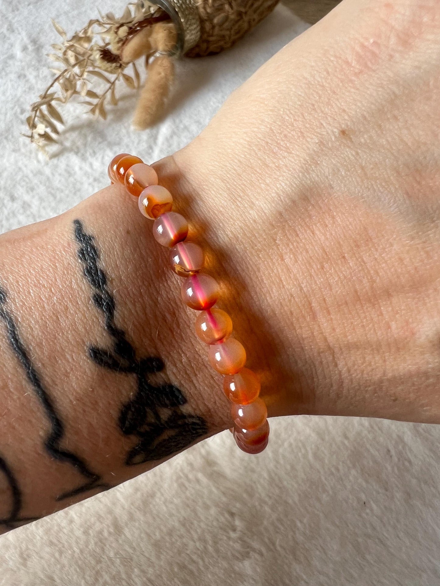 Roter Achat Armband | Echter Achat Naturstein | Orange & Honigfarbene Edelstein Perlen | Kristallschmuck | Geschenk für Sie
