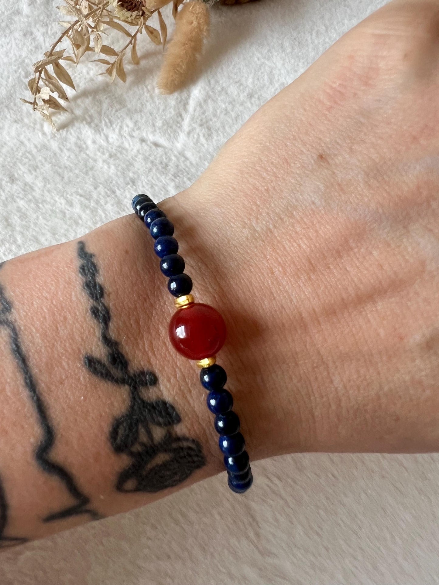 Lapis Lazuli & Karneol Armband | Edelstein Armband Blau Rot | Stein der Weisheit und Lebensfreude | Lapis Armband | Karneol Armband