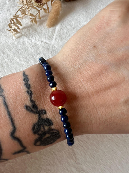 Lapis Lazuli & Karneol Armband | Edelstein Armband Blau Rot | Stein der Weisheit und Lebensfreude | Lapis Armband | Karneol Armband