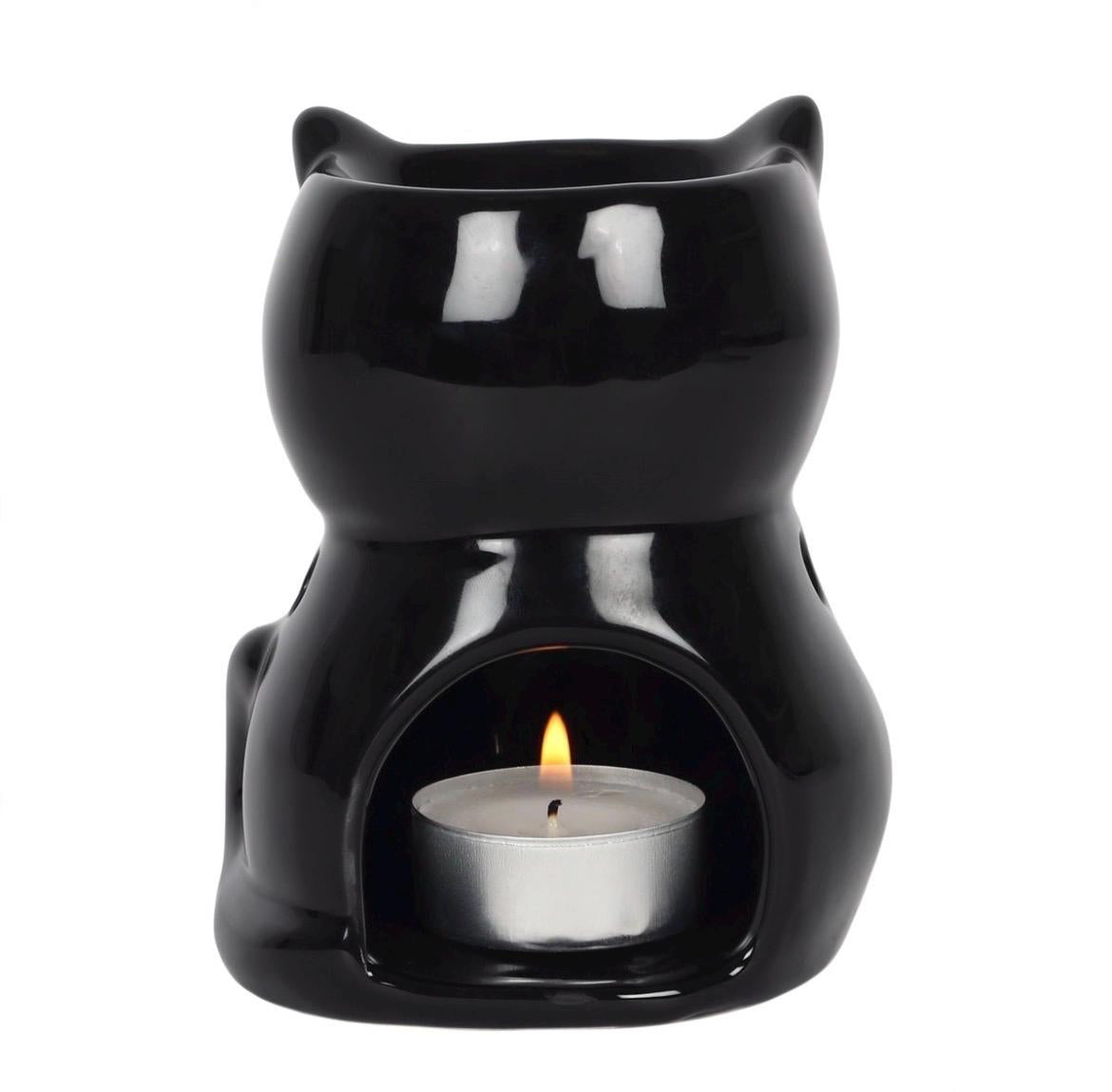 Schwarze Katzen Wachsmelt und Ölbrenner aus Keramik