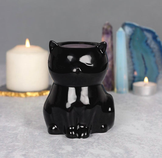 Schwarze Katzen Wachsmelt und Ölbrenner aus Keramik