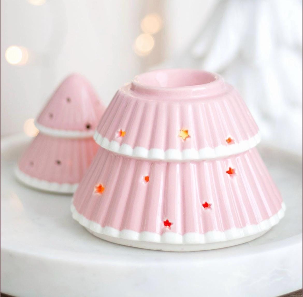 Rosa Weihnachtsbaum Wachsmelt und Ölbrenner aus Keramik