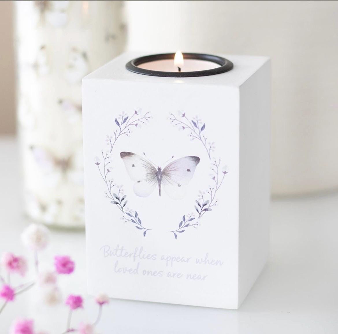 Teelichthalter „Butterflies appear when loved ones are near“ – Schmetterling