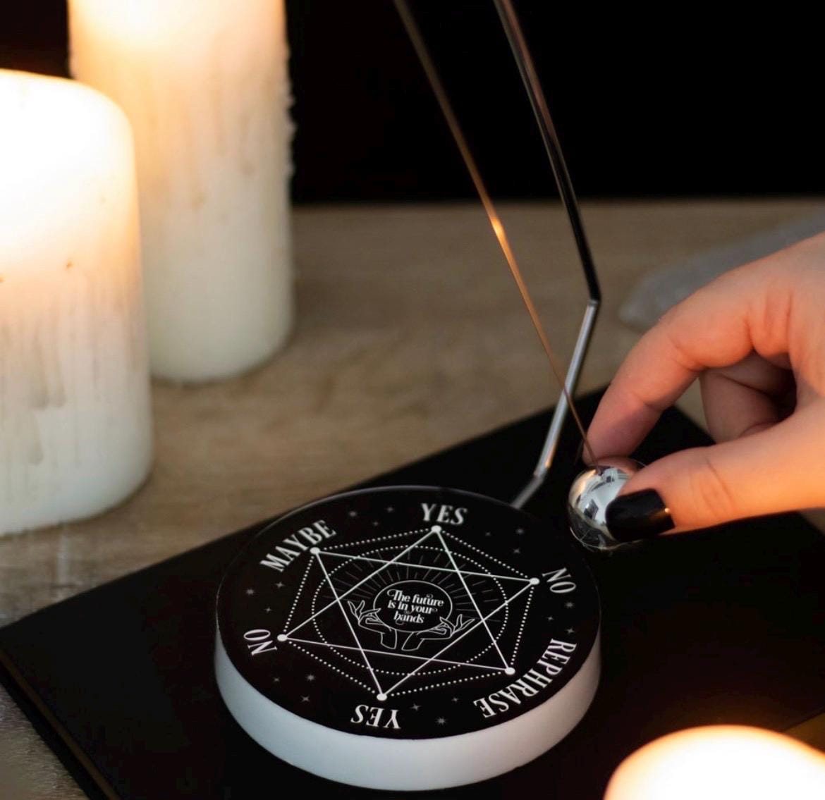 Pendel Set mit Entscheidungsboard und Metallpendel | Spirit Board, Mond, Pentagramm, Schlange, Future Hands & Ouija Style
