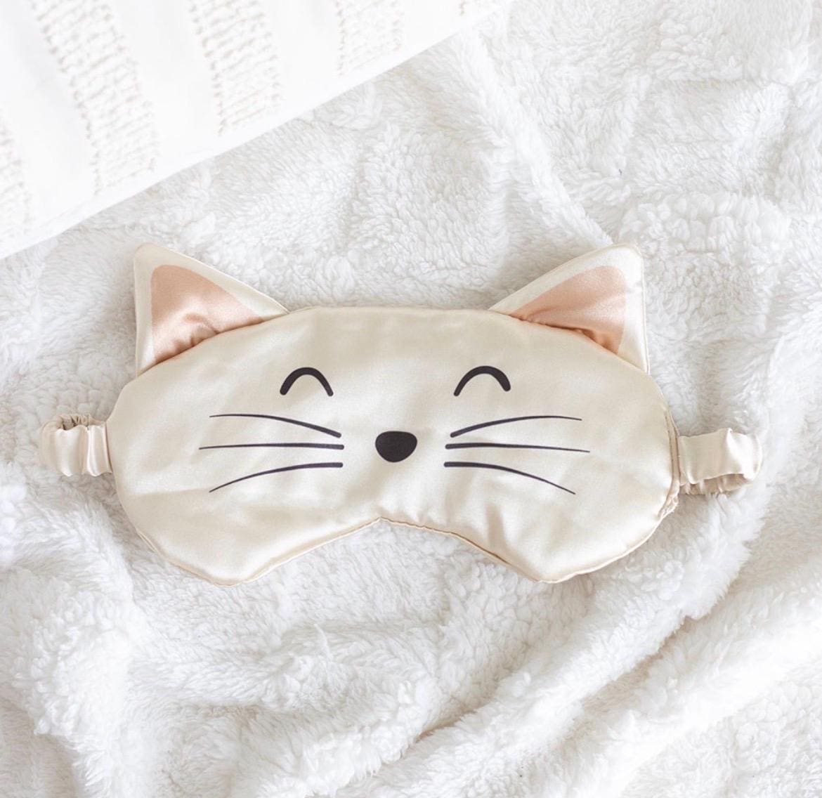 Satin Schlafmaske Katze | Niedliche Katzen Augenmaske für erholsamen Schlaf | Self Care & Wellness Geschenk