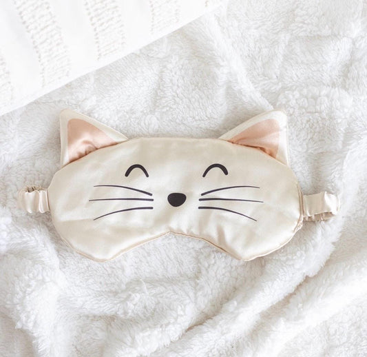 Satin Schlafmaske Katze | Niedliche Katzen Augenmaske für erholsamen Schlaf | Self Care & Wellness Geschenk
