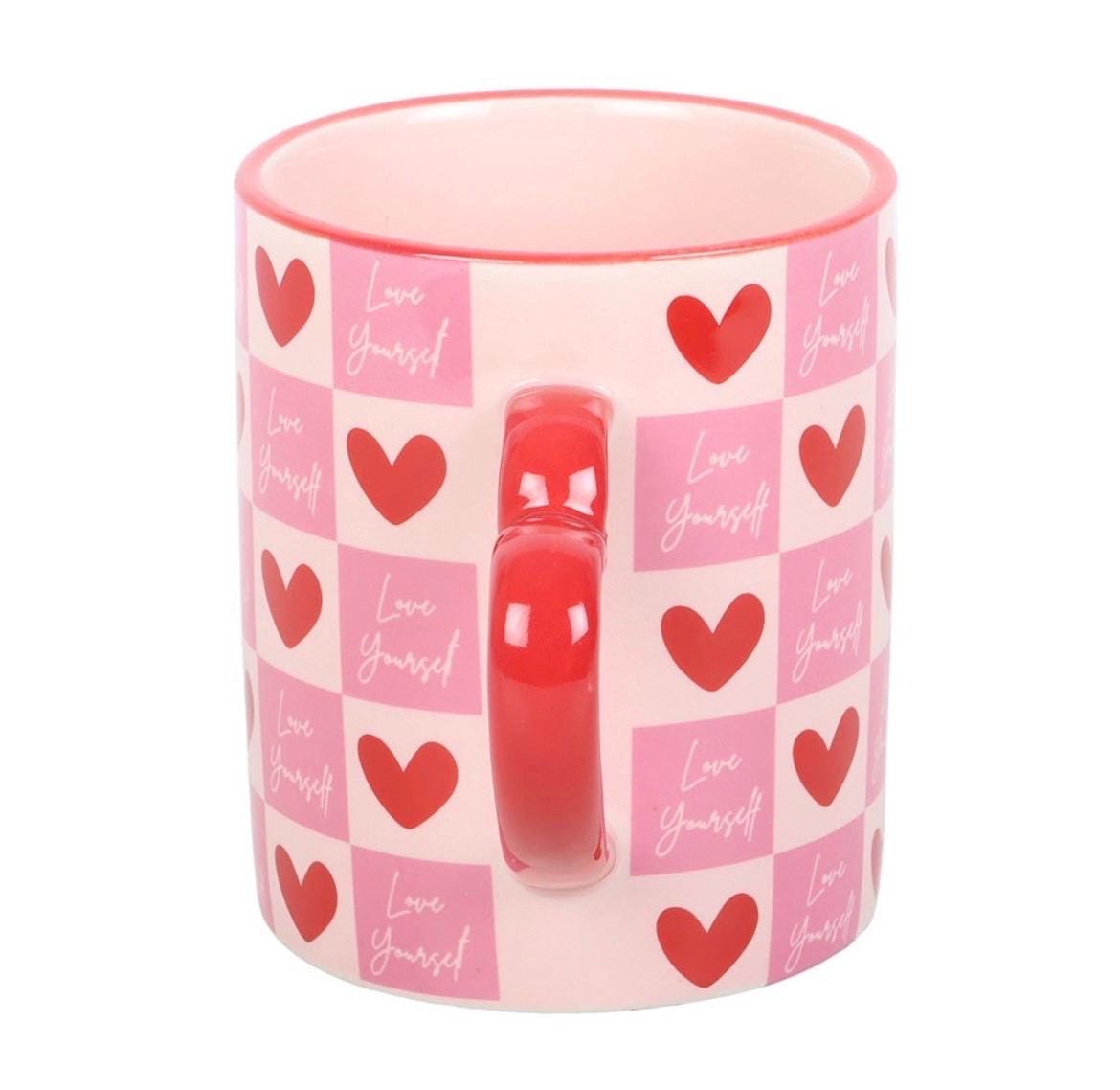 Love Yourself Herz Tasse | Keramik Becher mit Herz Henkel | Valentinstag Geschenk | Self Love Mug | Rosa Herz Tasse